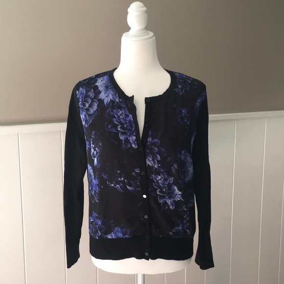 Ann Taylor Sweaters - Ann Taylor Blue & Black Floral Cardigan